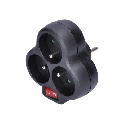 Solight rozbočka, 3 x 10A, černá, vypínač - foto č. 2