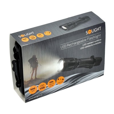 Solight LED nabíjecí svítilna, 600lm, Cree XM-L2 T6, zoom, Li-Ion - foto č. 5