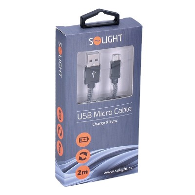 Solight USB kabel, USB 2.0 A konektor - USB B micro konektor, blistr, 2m - foto č. 3