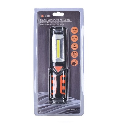 Solight multifunkční nabíjecí LED lampa,  3W COB, 250 + 40lm, Li-Ion, USB, černooranžová - foto č. 6
