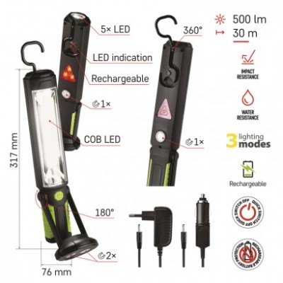 COB LED + LED pracovní svítilna P4525,500 lm,Li-Ion 2000 mAh (1 ks) - foto č. 27